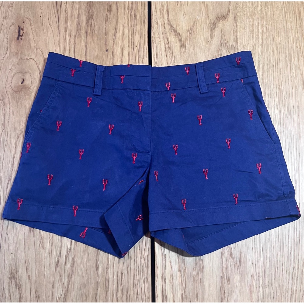 British Khaki Lobster Embroidered Chino Shorts Preppy Size 2 Navy Blue Nautical